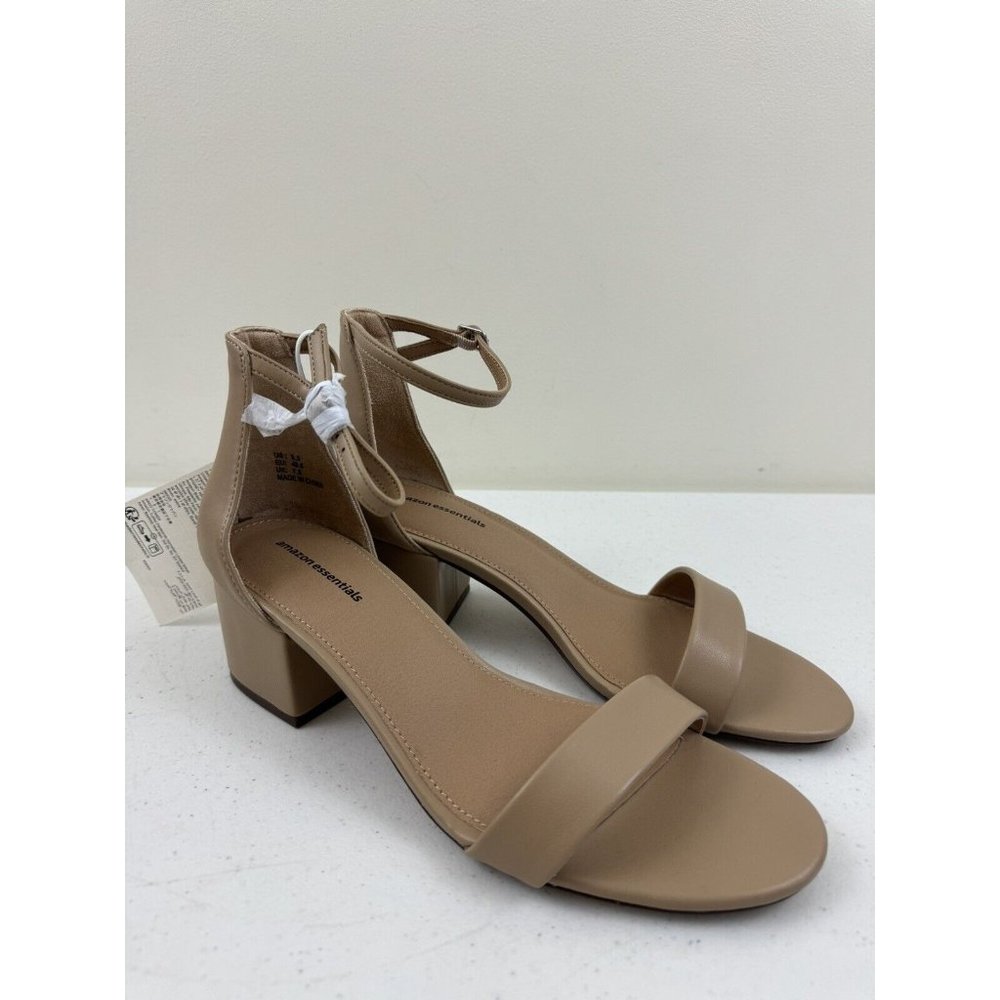 Women's Nola Heeled Sandals Ankle Strap Open Toe  Beige Amazon Essentials Sz 9.5